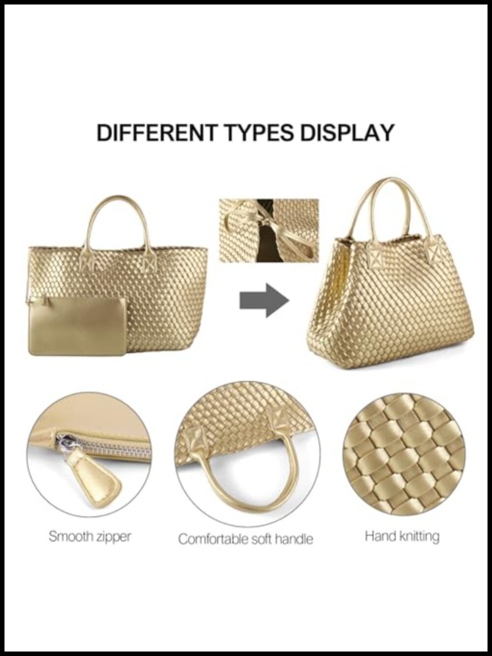 Handwoven Vegan Leather Large Capacity Hobo Tote Bag with Purse - Picture 3 of 5